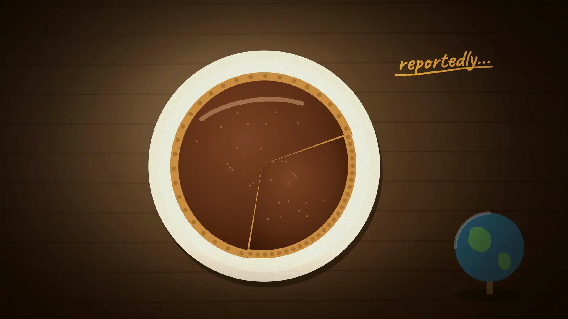 A chocolate pie with a slice cut out, tagged "reportedly".